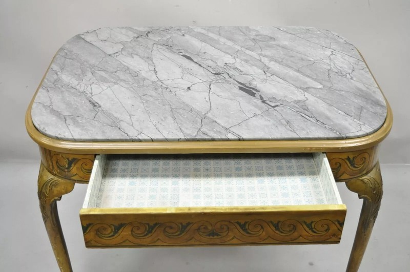 Antique French Adams Style Hand Painted Queen Anne One Drawer Center Table gallery