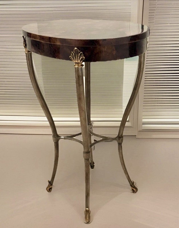 ETHAN ALLEN Regency Style Oval Faux Tessellated Horn Side Table 15 x 20 x 27.75”
