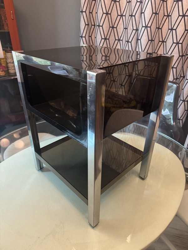 1970s Vintage Chrome and Smoke Acrylic Side/Accent Table