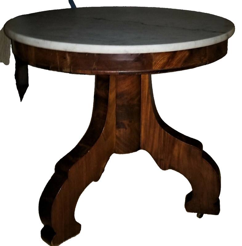 Foyer, Center TABLE, c1840 Empire Restauration, Mahogany, White Marble, 30" dia gallery