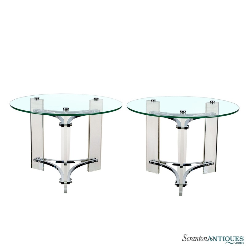 Mid-Century Glass & Lucite Round Side Tables by Charles Hollis Jones – A Pair