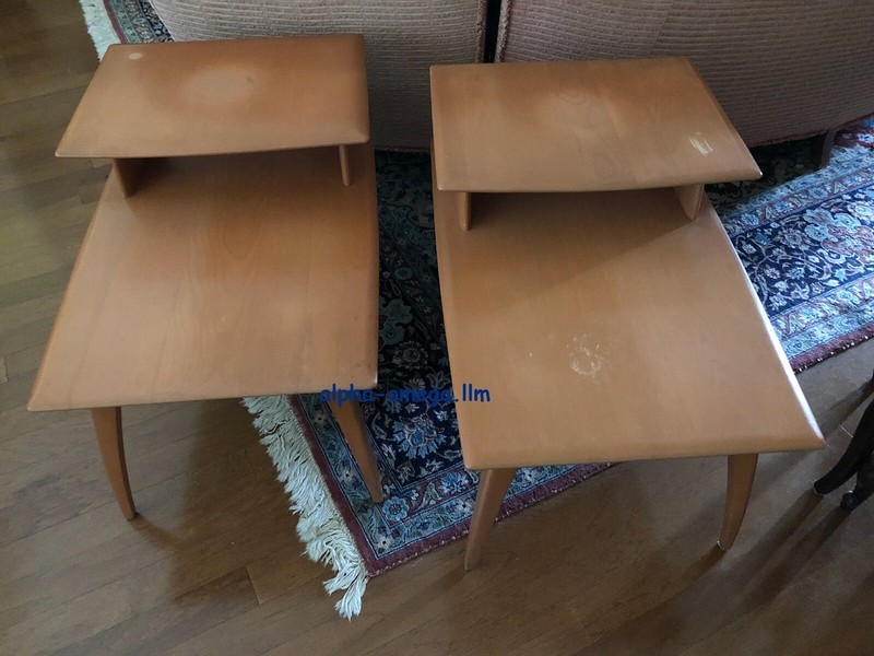 VINTAGE HEYWOOD WAKEFIELD MCM STEP END TABLES-CHAMPAGNE BIRCH MAPLE-2 TIER-PAIR!