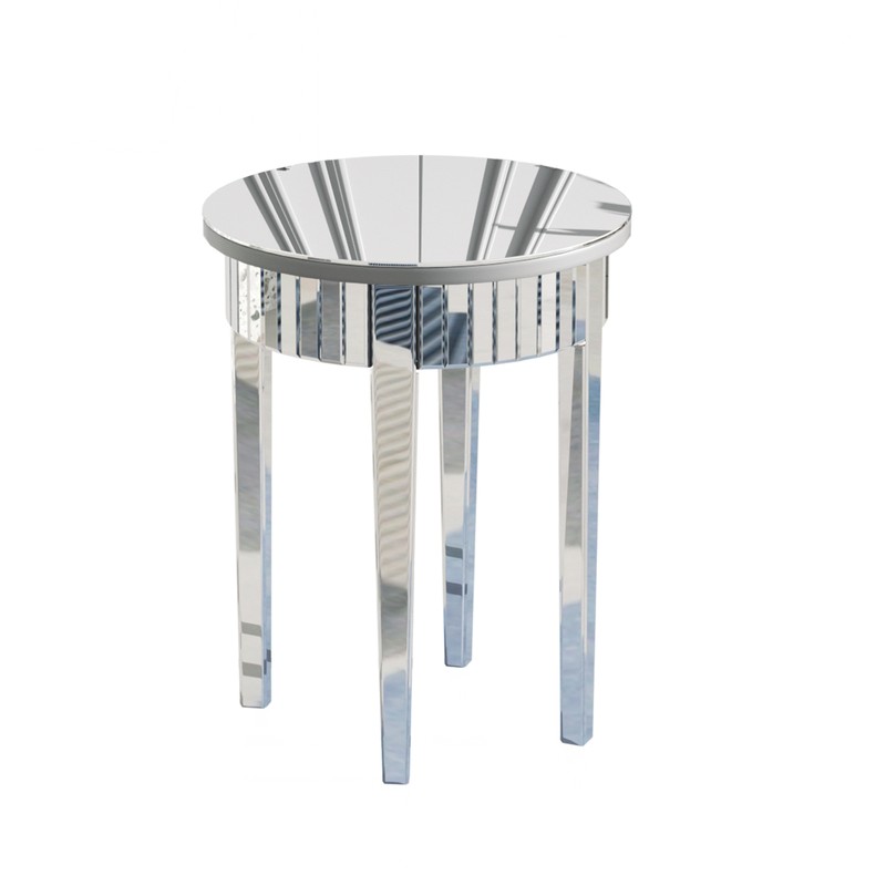 Modern Glam Glass Mirrored Round Silver Side Accent Table frameless Heavy Duty gallery