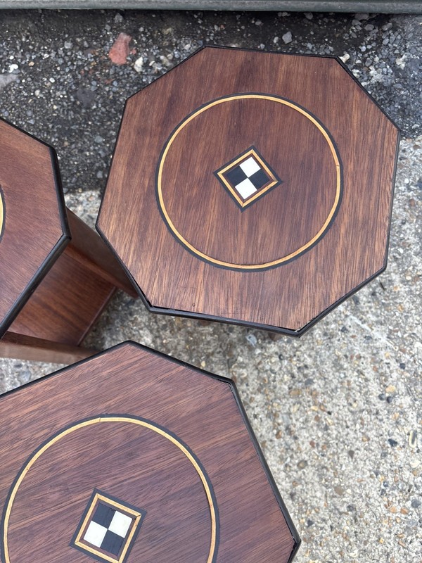 Indian Arts and Crafts Hardwood Octagonal Side Tables Inlaid Decorative gallery