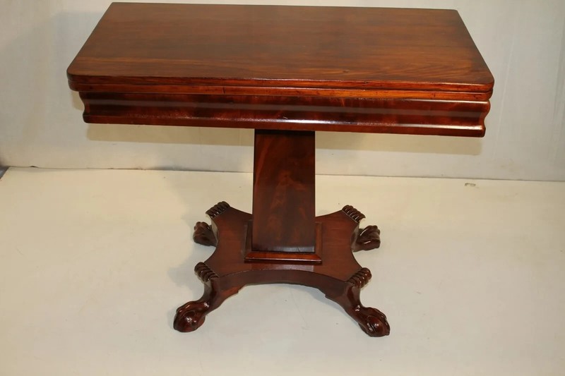 Empire Solid Mahogany Game Card Table, 19th Century