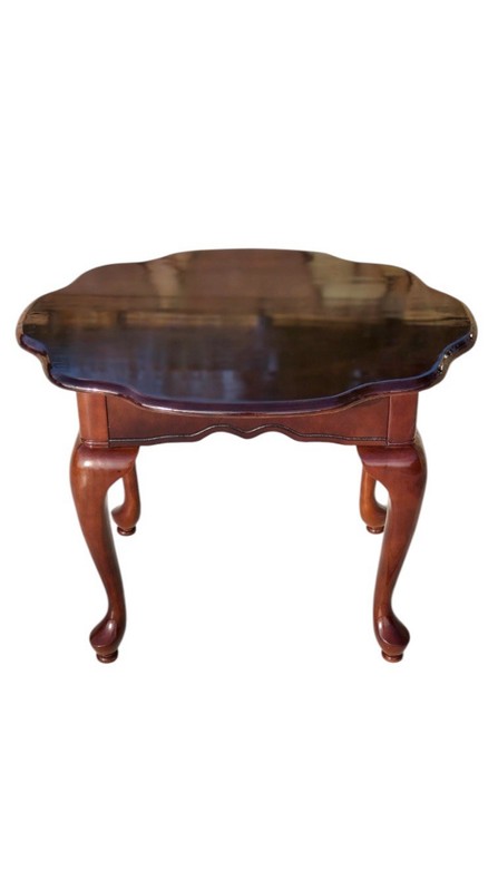 Vintage Cherry Wood End Table w/ Scalloped Edge & Cabriole Legs Queen Anne Style gallery
