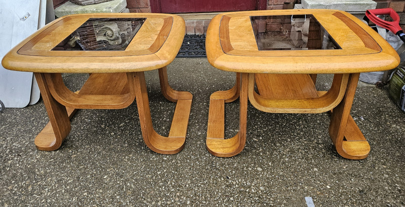 BENTWOOD TABLES MID-CENTURY GLASS TOP SIDE TABLES MAPLE gallery