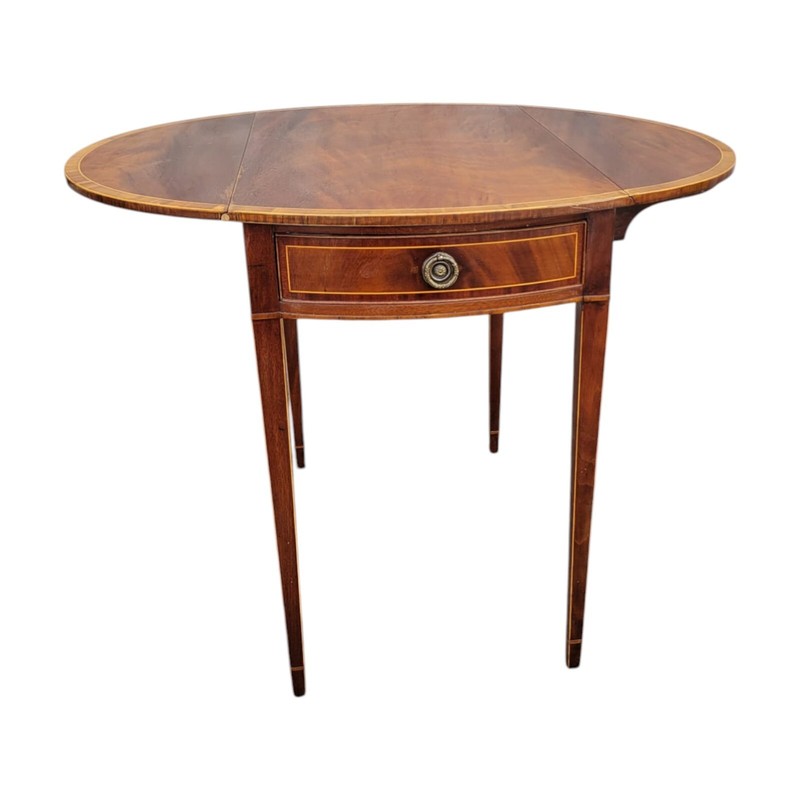 1940s Mahogany Pembroke Table Banded Inlay American Drop Leaf Side Table gallery