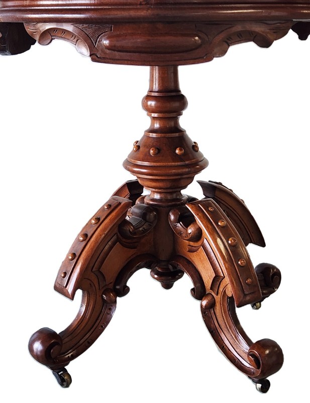 Center Parlor TABLE, Thomas Brooks, Renaissance Victorian, Marble, Pedestal,33"L gallery