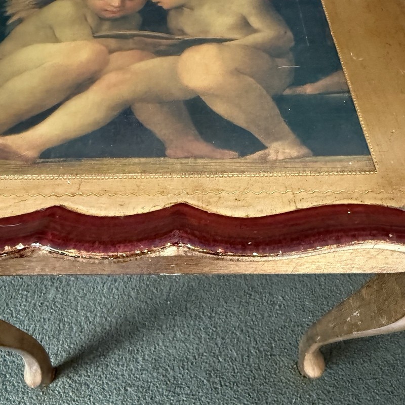 Vintage Italian Florentine Side Table Angels Red Gold Gilded Neiman Marcus Rare gallery