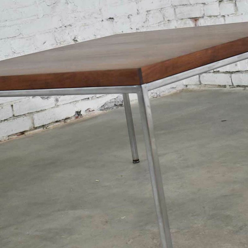 Mid Century Modern Chrome & Walnut End or Coffee Table After Florence Knoll gallery