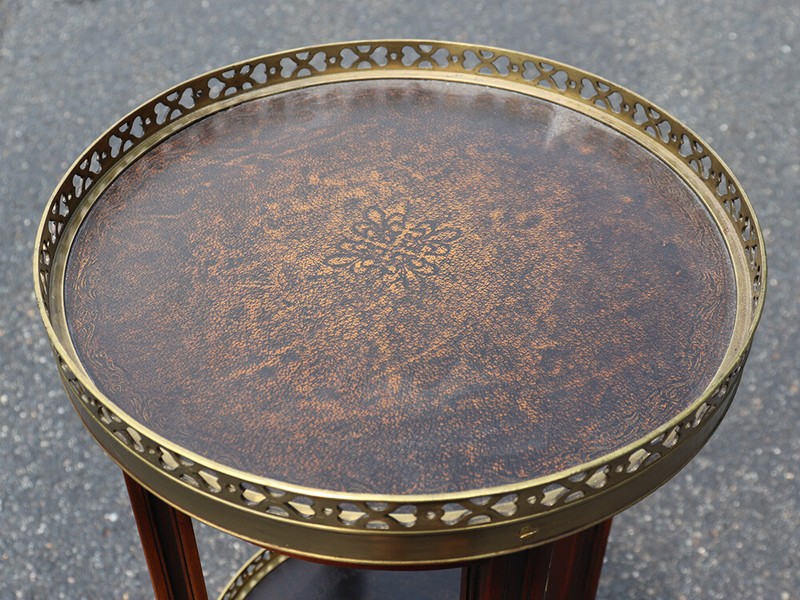 English Regency Brass Bound Triple Tier Plantstand Table With Leather gallery