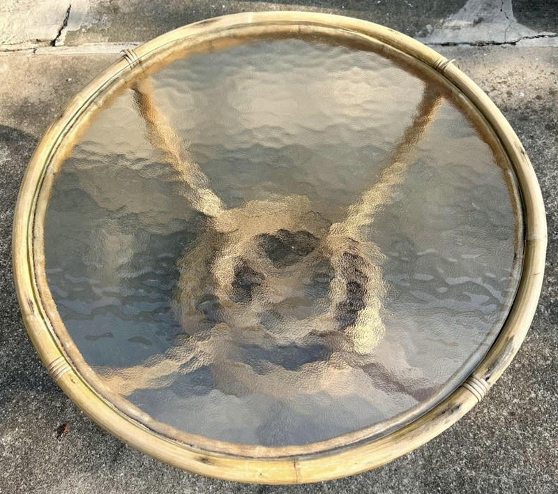 Bamboo and Rattan Round Glass Top Table by Far East Rattan Co. Pick Up Only! VTG gallery