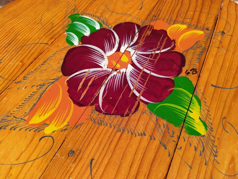 VTG Hand Painted Folding Wood Decorative Round 18" D Side Table Floral Gorgeous gallery