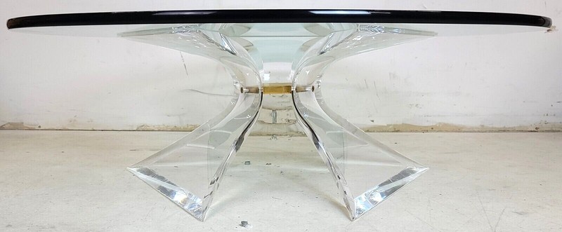 Vintage Signed Butterfly Lucite Brass & Glass Coffee Table by LION IN FROST gallery