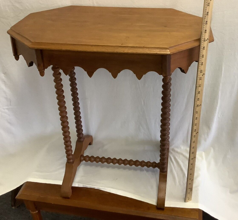 Antique Victorian Table Turned Bobbin Spindle Spool Legs Late 1800’s