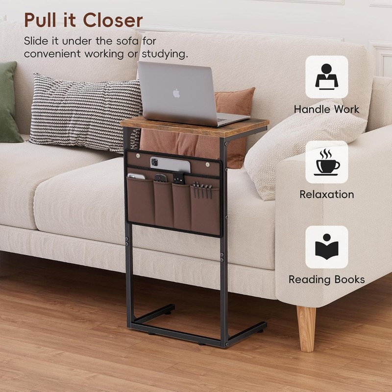Vagusicc C Shaped End Table, 28'' Tall Side Table for Couch, Small Couch Side Ta gallery