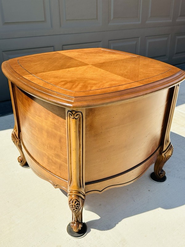 Beautiful Vintage French Provincial Maple Drum Table W/ Screened Window Doors gallery