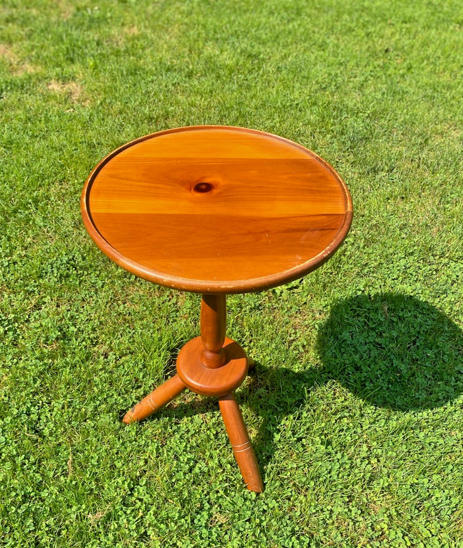 Vtg MCM 3 Leg Round Table Plant Stand William Fetner NC Knotty Pine Log Cabin gallery