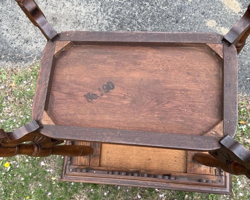 Antique Victorian 2-Tier Parlor Table ~ Nice Carved Oak Wood Apron & Brackets gallery