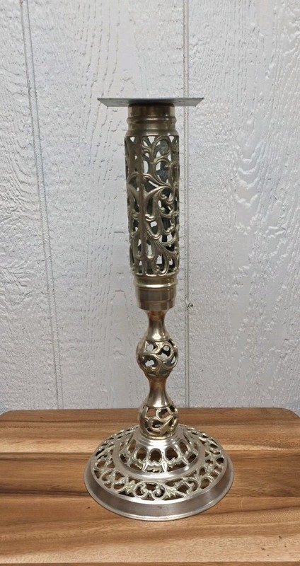 Vintage Reticulated Brass Filigree Table Base Hollywood Regency MCM 17 3/8 " gallery