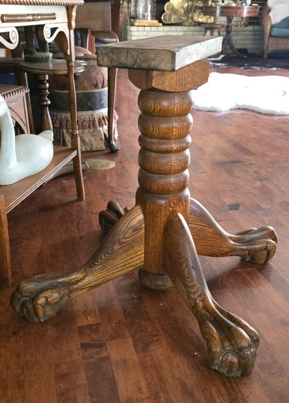 Antique Salvage Clawfoot Table Base Early 19C Tiger Oak Stand Pedestal 1880-1920 gallery