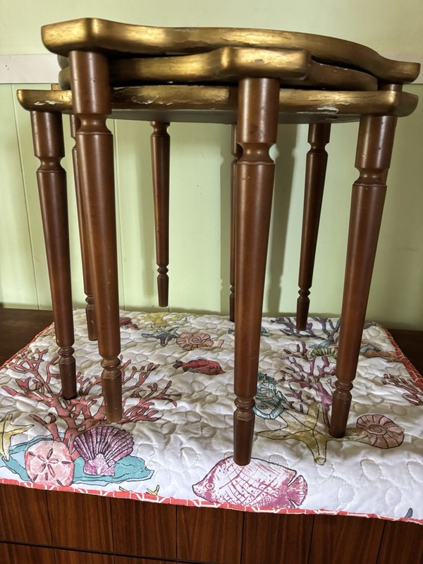 MCM Set Of of 3 stacking side tables with green Formica Top With gold design gallery