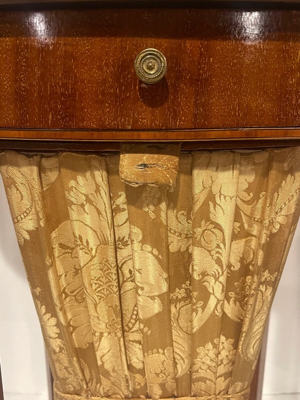 Early 19th Century Wooden Sewing/Work Table W Drawer And Silk Basket gallery