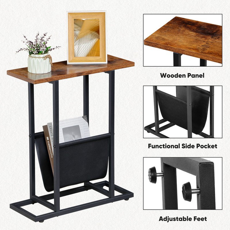 Small Narrow Side Sofa Table End Table Nightstand w/Magazine Holder Rustic Brown gallery