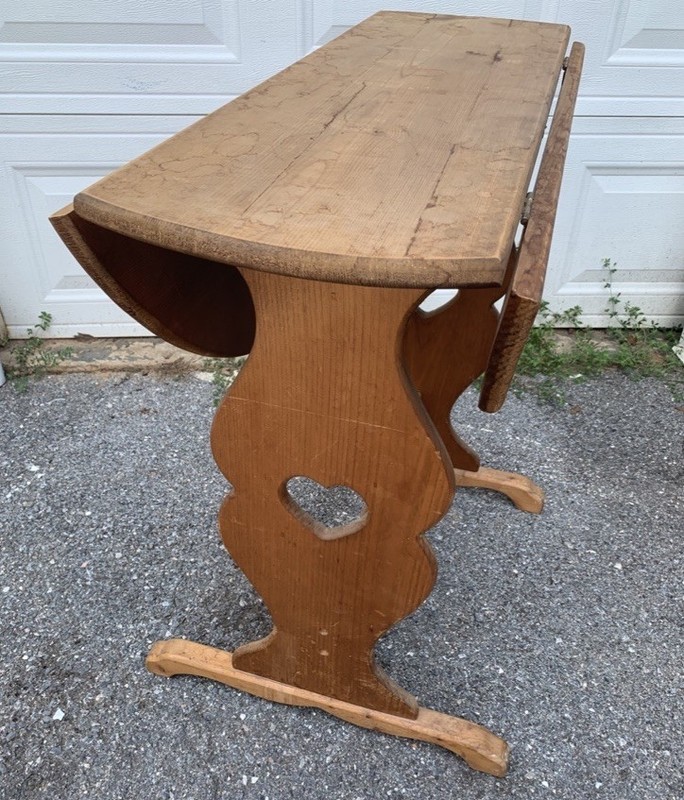 Antique English Oak Drop-Leaf Gateleg Table Heart Cutout Rustic 33”Farmhouse gallery