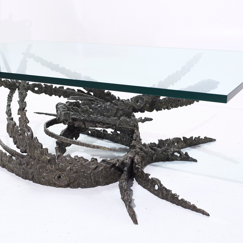 Daniel Gluck Mid Century Bronze Brutalist Swirl Coffee Table gallery