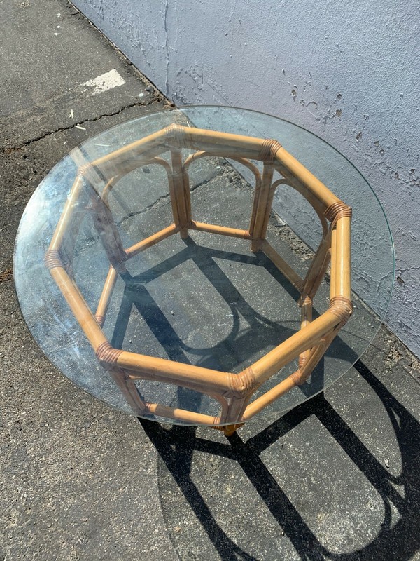 Boho Rattan Coffee / Side Table Bohemian Chic Style Accent Stand Chippendale C gallery