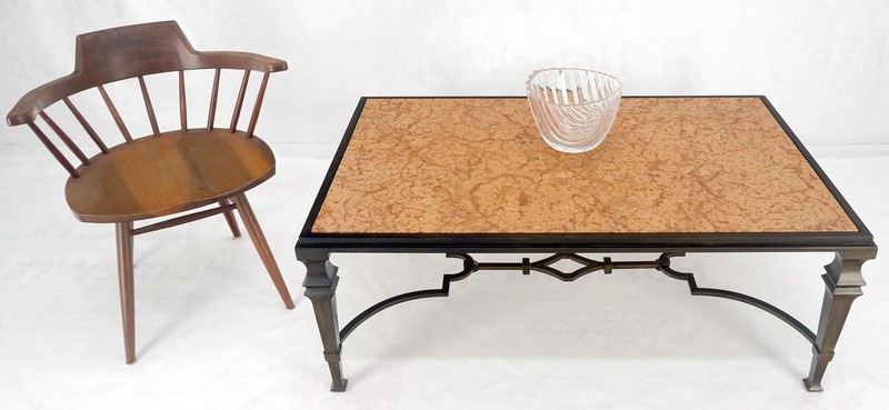 Heavy Forged Bronzed Iron Base Rouge Marble Top Coffee Table Mint gallery