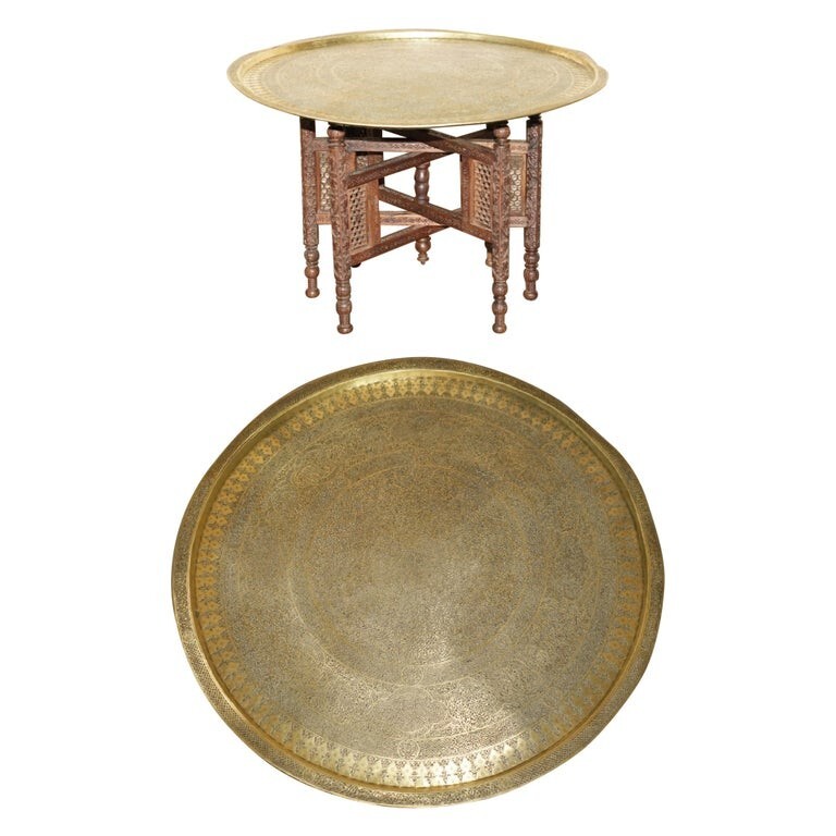 VINTAGE HAND CARVED LIBERTY’S LONDON MOROCCAN EXTRA LARGE FOLDING TRAY TABLE