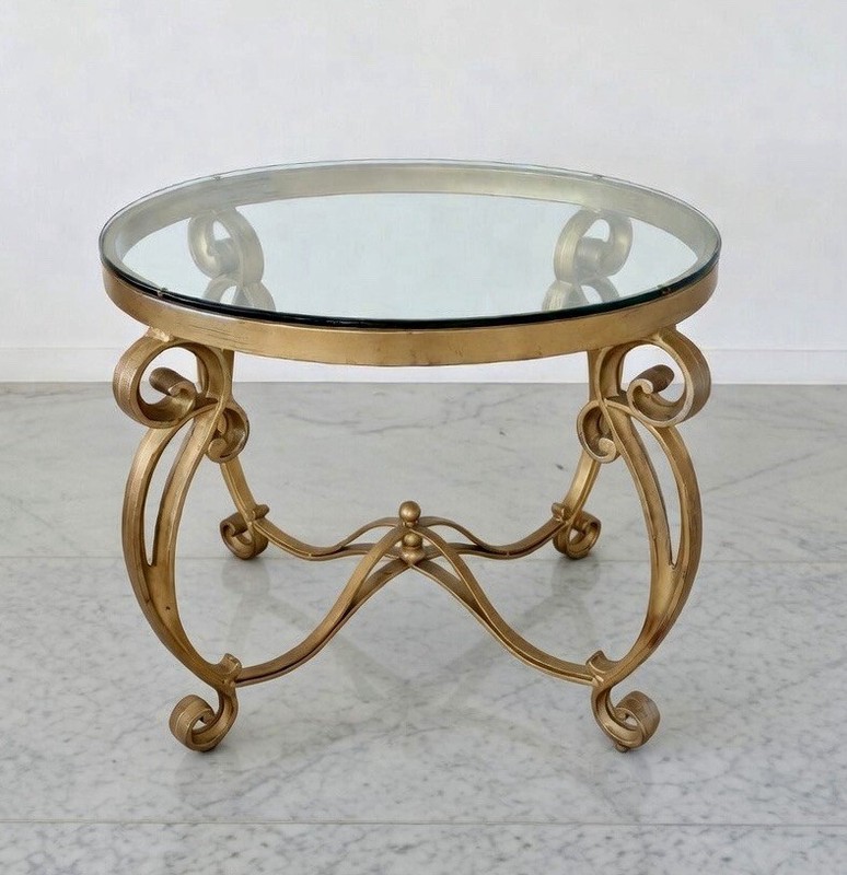 Vintage Hollywood Regency Gilt Metal & Oval Glass End Table Or Side MCM Gold