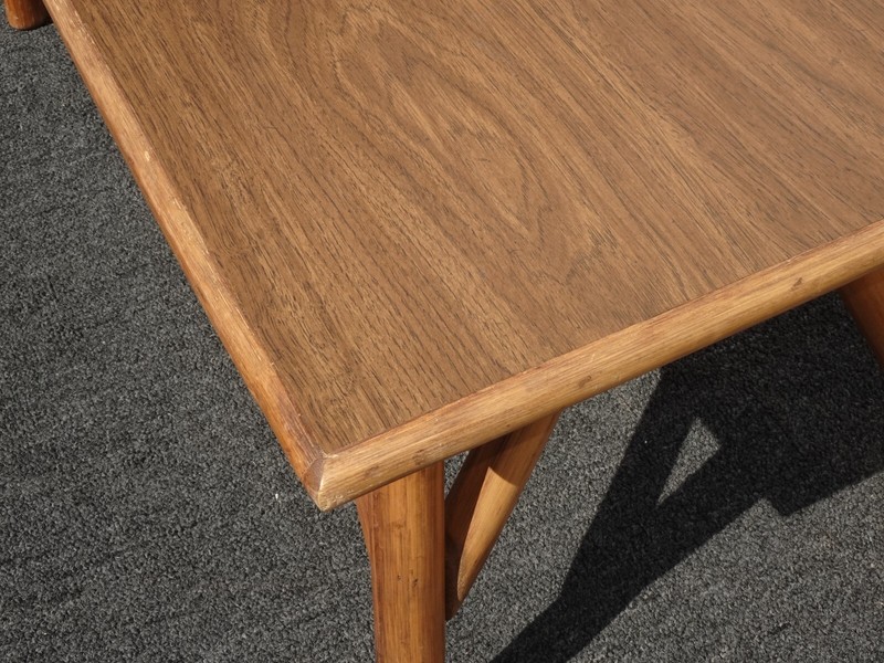 Set Vintage Mid Century Modern Bamboo Coffee Table and End Table w Laminate Top gallery