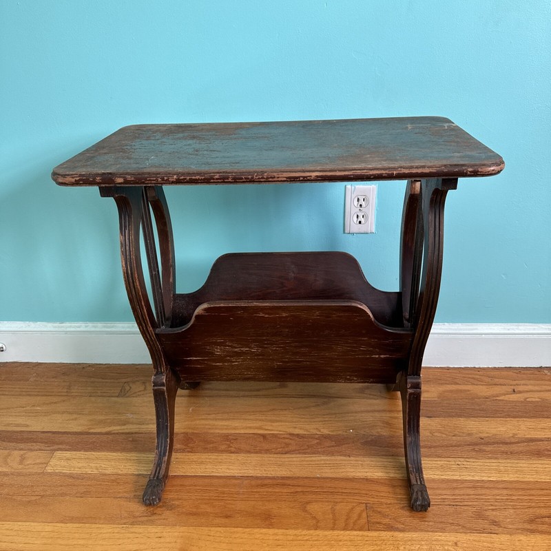 Vintage Brandt Lyre Side Table Med-Century Harp Design Solid Wood