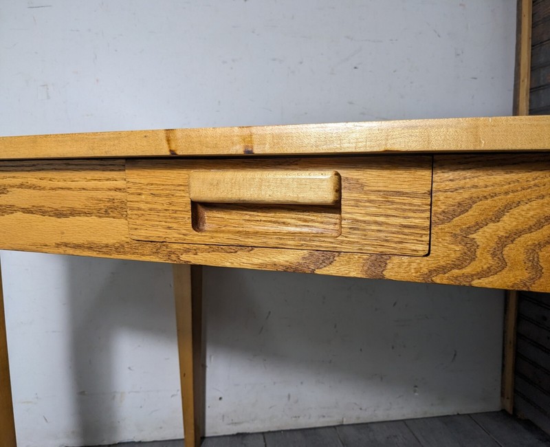 Vintage Handcrafted Rustic Farmhouse Country Solid Oak Wood Table Writing Desk gallery