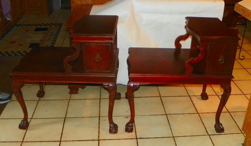 Mid Century Carved Mahogany Step End Table by Mersman (1 table) (SET-15) gallery