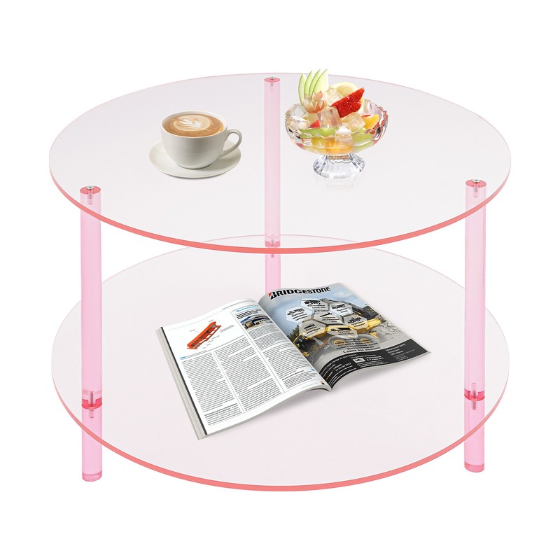 2-Tier Modern Round Coffee Table with Storage Open Shelf Home Office Living Room gallery