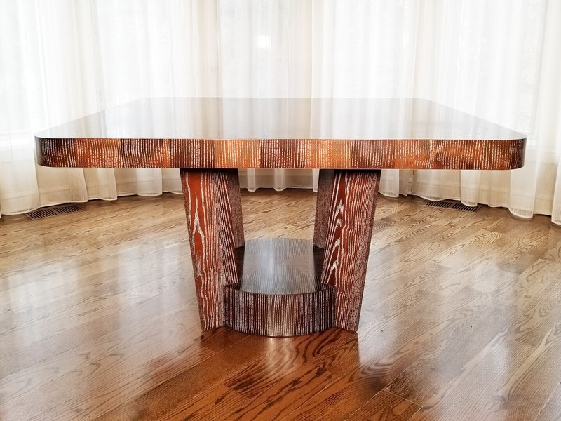 Contemporary Custom Art Deco Revival Table In Cerused Stained Rift-Sawn Oak