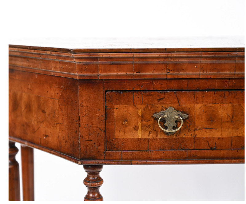 Antique Parquetry Single Drawer Burlwood Console Table gallery