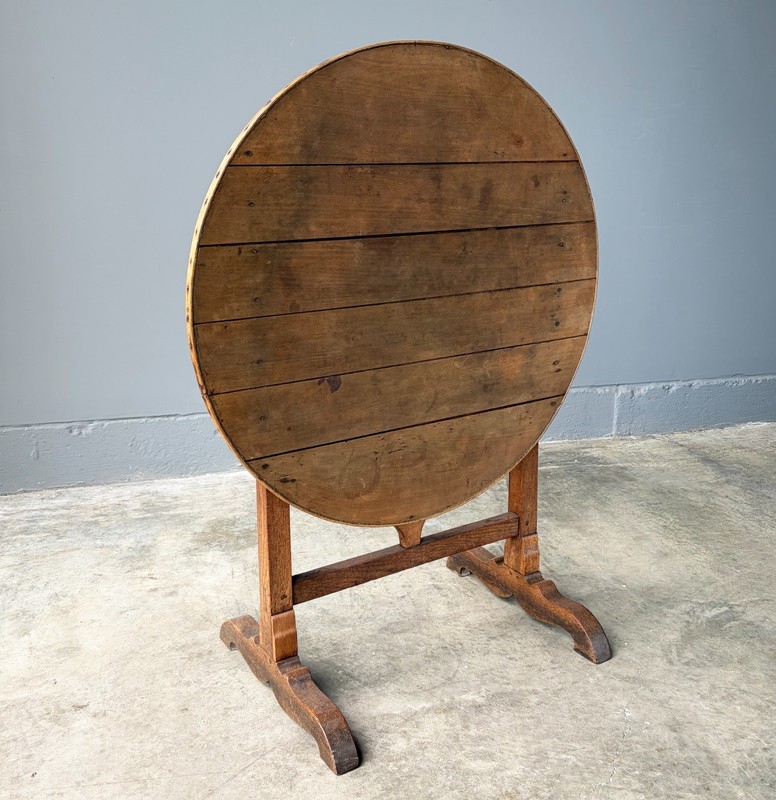 Antique French Solid Oak and Ash Rustic Wood Wine Tasting Table Tilt Top gallery