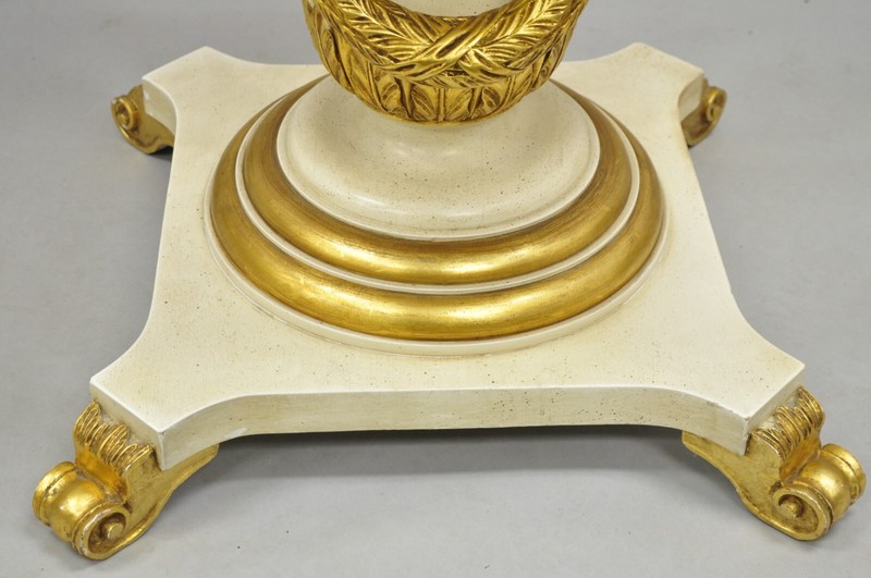 Italian Regency Cream & Gold Gilt Lacquered Urn Pedestal Dining Table - 3 Leaves gallery
