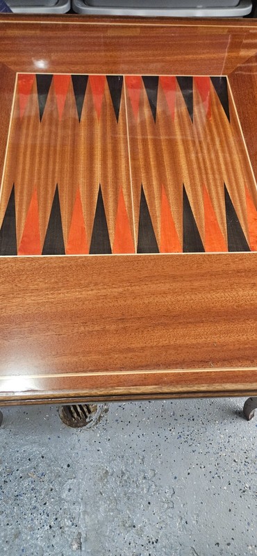 Italian Inlaid Wood Multi Game Table with Roulette, Checkers Chess and Backammon gallery