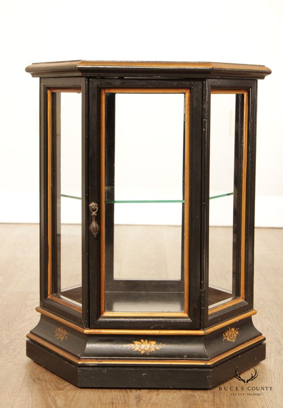 Chinoiserie Decorated Black and Gold Vitrine Side Table gallery