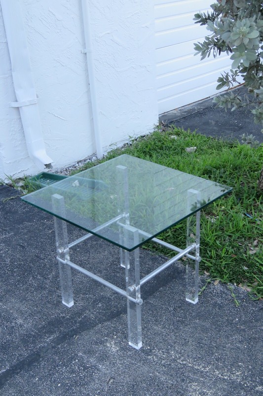 Mid Century Lucite Acrylic Glass Top Pair of Side Tables 2264 gallery