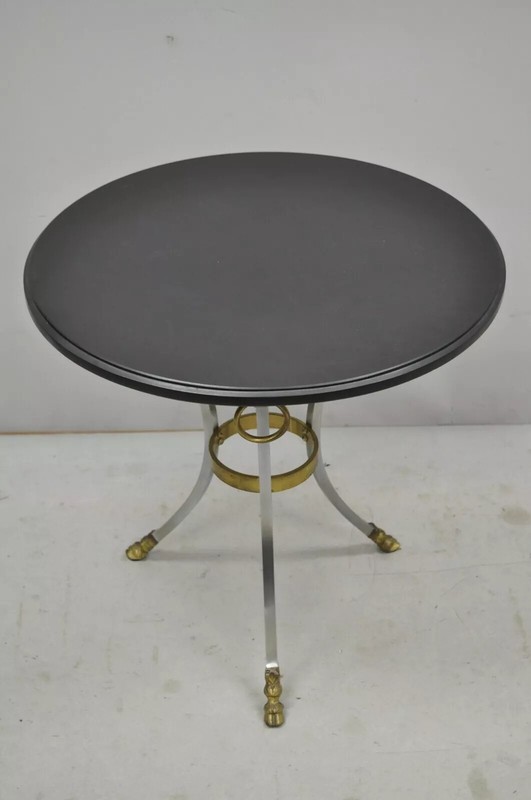 Maison Jansen Style Steel and Bronze Hoof Round Slate Top Regency Side Table gallery