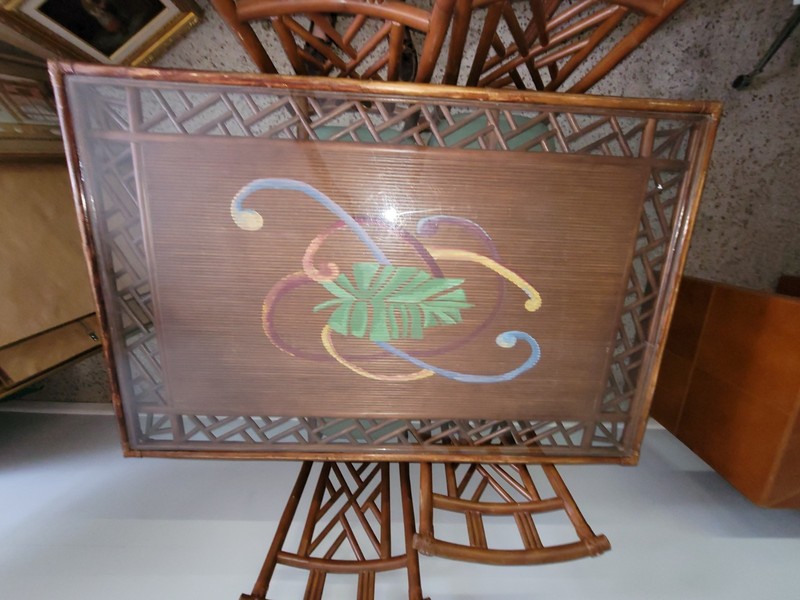 1970s Pencil Reed Bamboo Rattan The table measures 60" wide, 40" deep and 30" hi gallery