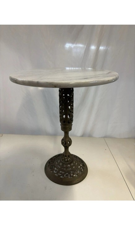 Chinese Reticulated Brass Marble-Top Drinks Table